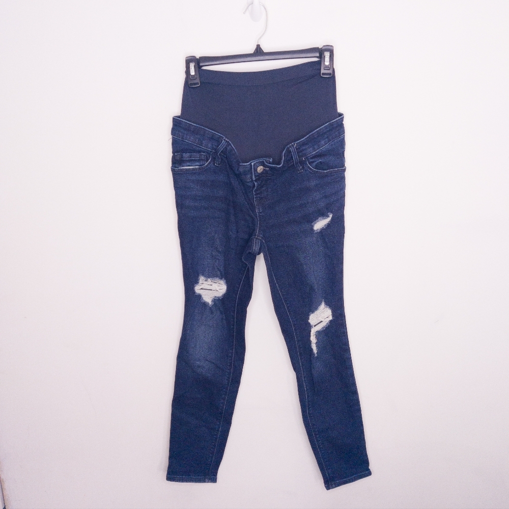 Old Navy Maternity Premium Full Panel Rockstar Super Skinny Ripped Jeans Blue